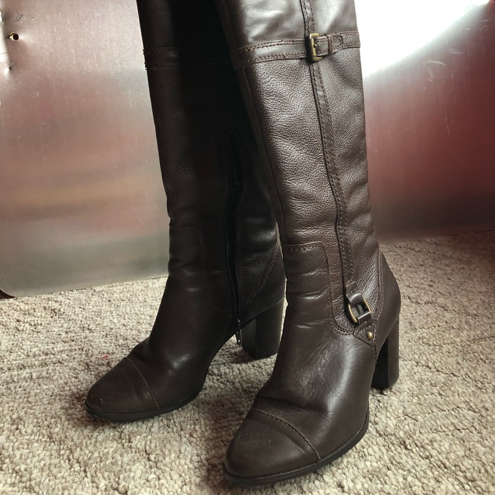 Brown tall leather boots
